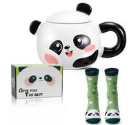 Nuenen 2 Pcs Panda Gifts Sets, Include Panda Mug 450 ml and Socks, Cute Ceramic Mug with Lid and Gift Box, Funny Animal Coffee Cup Set for Women Men, Gifts for Women Friends Birthday House Warming