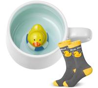Nuenen 2 Pieces Duck Gifts Sets, Unisex Duck Socks 3D Coffee Mug for Christmas Gifts, Little Animal Inside Novelty Socks for Men Mug Handmade Figurine Milk Tea Cup for Women Birthday Friends Weddings