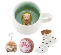 Nuenen 4 Pcs Hedgehog Gifts Graduation Gifts for Her Include 1 Hedgehog Ceramic Coffee Mug with Handle 1 Fidget Stress Relief Pinch Toy 1 Keychain Pendant 1 Sock for Birthday Mum Bridesmaid Gift