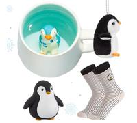 Nuenen 4 Pcs Penguin Gifts for Mother's Day Include 1 Penguin Ceramic Coffee Mug with Handle 1 Fidget Stress Relief Pinch Toy 1 Keychain Pendant 1 Sock for Birthday Mum Woman Bridesmaid Gift