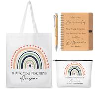 Nuenen 4 Pcs Thank You Gift for Teacher Employee Appreciation Gift Rainbow Makeup Bag Tote Bag Inspirational Notebook Ballpoint Pen Motivational Present for Teacher Mom Employee Colleague Coworker