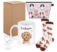 Nuenen 5 Pieces Cockapoo Dog Gifts Set Includes Ceramic Funny Coffee Mug Socks Keyring Makeup Bag Greeting Card with Box Gift for Cockapoo Dog Lover Mother Women Birthday Xmas Party
