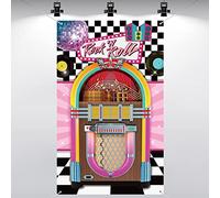 Nuenen 50's Sock Hop Party Decorations Banner Jukebox Decor Backdrop Cloth Juke Box Cutout Rock and Roll Door Cover for 1950's Theme Birthday Party Supplies, 71 x 35.4"