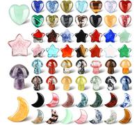 Nuenen 60 Pieces 20 * 20 * 6 mm Crystal Mushroom Sculpture Heart Shaped Moon Star Crystals Stones Bulks Worry Stones Assorted Hand Making Palm Thumb Gemstones for Witchcraft Meditation Reiki(Simple)
