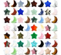 Nuenen 60 Pieces Worry Stones Bulks Star Shaped Crystals and Moon Shaped Crystals Assorted Palm Thumb Stones Hand Making Gemstone Decorative Crystal for Witchcraft Meditation DIY Balancing Jewelry