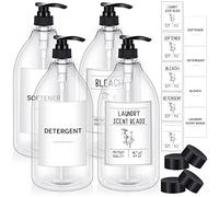 Nuenen Laundry Detergent Dispenser for Fabric Plastic Pump Laundry Soap Detergent Dispenser with Lids and 36 Labels for Farmhouse Decor, White 64oz Set of 4(Black)