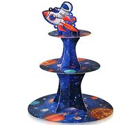 Nuenen Outer Space Cupcake Stand 3 Tier Outer Space Party Decorations Cardboard Galaxy Birthday Cake Stand Holder Solar System Supplies for Theme Baby Shower Birthday Party Favors