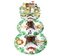 Nuenen Safari Cupcake Stand 3 Tier Jungle Theme Baby Shower Wild One 1st Birthday Decor Cupcake Holders Woodland Forest Wild Animals Theme Dessert Tower for Kids Party Supplies
