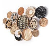 Nuenen Set of 14 Hanging Woven Wall Basket, Boho Basket Wall Decor, Rustic Wall Decor Handcrafted Hanging Kitchen Baskets for Kitchen Farmhouse Bedroom Living Room(Retro Color)