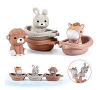 Nueplay Bathtime Fun for Little Girls: Animal Finger Puppets & Stacking Boat Train - 6pcs Baby Bath Toys Gift Set for Newborn, Infant & Toddler (1-3 Years)