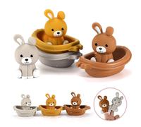 Nueplay Bathtime Fun for Little Girls: Animal Finger Puppets & Stacking Boat Train - 6pcs Baby Bath Toys Gift Set for Newborn, Infant & Toddler (1-3 Years) Bunny Themed