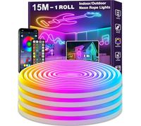 NUERPO 15m Led Neon Strip Lights,Flexible Led Rope Lights,IP65 Outdoor RGB Neon String Lighting,Control with App/Remote,Multiple Modes,Music Sync Gaming Strip Light for Bedroom Indoor