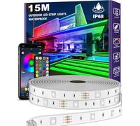 NUERPO 15M Outdoor LED Strip Lights Waterproof with Self-Adhesive Back, IP68 Outside Strips Bluetooth App Remote, Music Sync RGB Exterior Rope Lights for Balcony, Deck, Roof, Pool