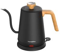 Nueve&Five - Electric Gooseneck Kettle with Thermometer, 1L Black Electric Kettle with Auto Shut Off, 1000W Stainless Steel Hot Water Kettle for Coffee and Tea