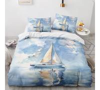 NUEYSP King Size Duvet Cover Sets Sailboat Duvet Cover Sets with Zipper Closure Microfiber Breathable King Size Bedding Sets + 2 Matching Pillowcases, for Adults Teenagers