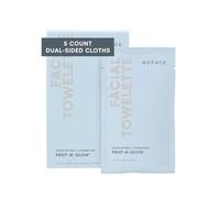NuFACE Prep-N-Glow Facial Towelettes - 2-in-1 Exfoliating + Cleansing Makeup Remover Wipes, Hyaluronic Acid Travel Face Wipes to Hydrate & Brighten for Glowing Skin - 5 Individually Wrapped Cloths