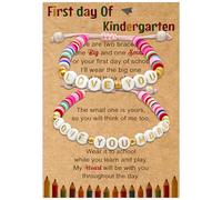 Nufiwra First Day of School Mommy and Me Bracelets Set - Adjustable Mother Daughter Son Bracelets with Gift Card & Pouch - Back to School Gift for Kindergarten, Preschool, 1st Grade Girls