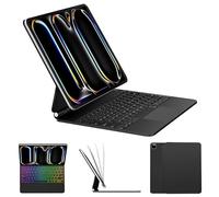 Nuflaz X9P Magic Keyboard for iPad Pro 13-inch (M4 2024) - Backlit Trackpad, Function Row, Slim Case with Ergonomic 130° Stand & 7-Color RGB Lighting, Black Gray