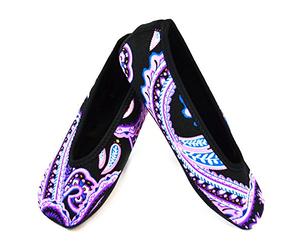 NuFoot Ballet Flats Women's Shoes, Best Foldable & Flexible Flats, Slipper Socks, Travel Slippers & Exercise Shoes, Dance Shoes, Yoga Socks, House Shoes, Indoor Slippers, Paisley, Large