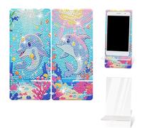 NUFTVI 2 Pack Diamond Painting Phone Stand Kits, DIY Full Crystal Cute Dolphins Diamond Art Phone Holder and Mirror, Diamond Art Kits for Beginner Adult