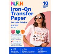 NuFun Activities Ink Jet Printable Iron-on Heat Transfer Paper for T Shirts, Light Fabrics, 10 Sheets 8.5 x 11 inch, Long Lasting, Durable, Professional Quality, Easy DIY, Non-Toxic, Made in The USA