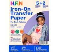 NuFun Activities Printable Iron-on Heat Transfer Paper for T Shirts, Dark Fabrics, 5 Sheets 8.5 x 11 inch, Long Lasting, Durable, Professional Quality, Easy DIY, Non-Toxic, Made In the USA