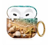 NUGGHU Compatible with Airpods 4th Generation Case Cover(2024), Cute Soft TPU AirPods 4 Case with Gold Keychain, Funny Shockproof Protective Case Cover for Women Men(Beautiful Beach Seastars)