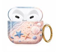 NUGGHU Compatible with Airpods 4th Generation Case Cover(2024), Cute Soft TPU AirPods 4 Case with Gold Keychain, Funny Shockproof Protective Case Cover for Women Men Beautiful Sea Stars