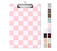 NUGGHU Fashion Clipboard, A4 Letter Size Decorative Wooden Cute Clipboards for Women Men, Standard Letter Size 9 x 12.5 in with Low Profile Metal Clip Pink Cute Checkerboard