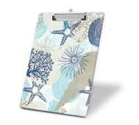 NUGGHU Fashion Clipboard, A4 Letter Size Decorative Wooden Cute Clipboards for Women Men, Standard Letter Size 9 x 12.5 in with Low Profile Metal Clip Cute Sea Stars