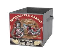 Nugier 1 PC Basket Bin Foldable Dirty Clothes Bag Bucket Fabric Dorms Waterproof Laundry Hamper Square Organizer Storage Handles Closet Print Retro Motorcycle Poster Vintage Red Pattern