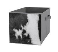 Nugier 1 PC Basket Bin Foldable Dirty Clothes Bag Bucket Fabric Dorms Waterproof Laundry Hamper Square Organizer Storage Handles Closet Print Fragment of a Skin of a Cow Black White Real Animal Skin