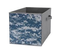 Nugier 1 PC Basket Bin Foldable Dirty Clothes Bag Bucket Fabric Dorms Waterproof Laundry Hamper Square Organizer Storage Handles Closet Print Navy Blue Digital Camouflage Fabric Texture Background