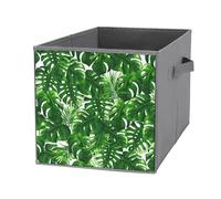 Nugier 1 PC Basket Bin Foldable Dirty Clothes Bag Bucket Fabric Dorms Waterproof Laundry Hamper Square Organizer Storage Handles Closet Print Tropical Green Palm Leaves