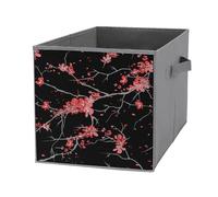 Nugier 1 PC Basket Bin Foldable Dirty Clothes Bag Bucket Fabric Dorms Waterproof Laundry Hamper Square Organizer Storage Handles Closet Print Pink Red Cherry Blossom Flowers on Black