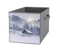 Nugier 1 PC Basket Bin Foldable Dirty Clothes Bag Bucket Fabric Dorms Waterproof Laundry Hamper Square Organizer Storage Handles Closet Print The Old Farm in The Mountains Foggy White Snow Winter