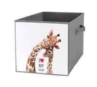 Nugier 1 PC Basket Bin Foldable Dirty Clothes Bag Bucket Fabric Dorms Waterproof Laundry Hamper Square Organizer Storage Handles Closet Print Two Real Giraffes I Love You Mom