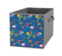 Nugier 1 PC Basket Bin Foldable Dirty Clothes Bag Bucket Fabric Dorms Waterproof Laundry Hamper Square Organizer Storage Handles Closet Print Flying Superheroes Speech Bubbles in Pop Art Comic