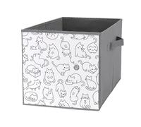 Nugier 1 PC Basket Bin Foldable Dirty Clothes Bag Bucket Fabric Dorms Waterproof Laundry Hamper Square Organizer Storage Handles Closet Print Seamless Drawing Cute Cartoon Cats on White