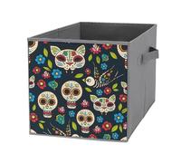 Nugier 1 PC Basket Bin Foldable Dirty Clothes Bag Bucket Fabric Dorms Waterproof Laundry Hamper Square Organizer Storage Handles Closet Print Seamless Day of The Dead Mexico Sugar Skulls Dark