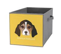 Nugier 1 PC Basket Bin Foldable Dirty Clothes Bag Bucket Fabric Dorms Waterproof Laundry Hamper Square Organizer Storage Handles Closet Print American Foxhound Dog On Yellow