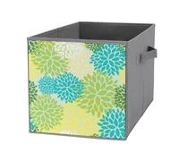 Nugier 1 PC Basket Bin Foldable Dirty Clothes Bag Bucket Fabric Dorms Waterproof Laundry Hamper Square Organizer Storage Handles Closet Print Floral Flowers Green Blue Yellow and Cream Colors