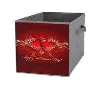 Nugier 1 PC Basket Bin Foldable Dirty Clothes Bag Bucket Fabric Dorms Waterproof Laundry Hamper Square Organizer Storage Handles Closet Print Valentine Day Red Heart