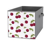 Nugier 1 PC Basket Bin Foldable Dirty Clothes Bag Bucket Fabric Dorms Waterproof Laundry Hamper Square Organizer Storage Handles Closet Print Red Cherries Cherry Fruits Green Leaves on White