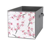 Nugier 1 PC Basket Bin Foldable Dirty Clothes Bag Bucket Fabric Dorms Waterproof Laundry Hamper Square Organizer Storage Handles Closet Print Black Tree Trunks Pink Cherry Blossom Flowers White