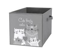 Nugier 1 PC Basket Bin Foldable Dirty Clothes Bag Bucket Fabric Dorms Waterproof Laundry Hamper Square Organizer Storage Handles Closet Print Cute Cats Family Parents Black Grey Pattern