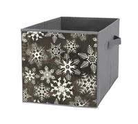 Nugier 1 PC Basket Bin Foldable Dirty Clothes Bag Bucket Fabric Dorms Waterproof Laundry Hamper Square Organizer Storage Handles Closet Print Different White Snowflakes Retro Vintage Old Style