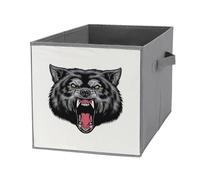 Nugier 1 PC Basket Bin Foldable Dirty Clothes Bag Bucket Fabric Dorms Waterproof Laundry Hamper Square Organizer Storage Handles Closet Print Black Leopard Face Mouth Open and Scary Teeth