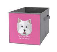 Nugier 1 PC Basket Bin Foldable Dirty Clothes Bag Bucket Fabric Dorms Waterproof Laundry Hamper Square Organizer Storage Handles Closet Print West Highland White Terrier Dog White On Pink