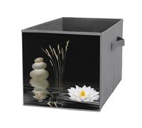 Nugier 1 PC Basket Bin Foldable Dirty Clothes Bag Bucket Fabric Dorms Waterproof Laundry Hamper Square Organizer Storage Handles Closet Print Spa Zen Stones White Lotus Lily Wild Over Water Black